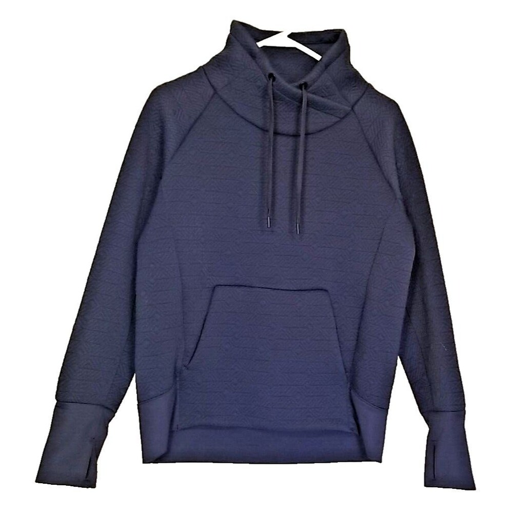 ATHLETA Blue Quilted MOCK NECK JACKET Kangaroo Pocket Womens Size Small      T30